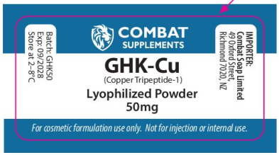 Combat Supplements GHK-Cu lyophilized powder packaging label